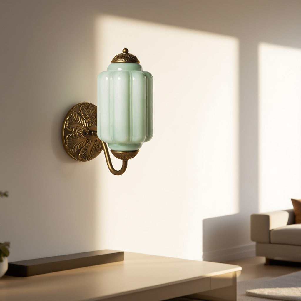 Classic Brass Wall Sconce with Glass Shade - Hallway Lighting