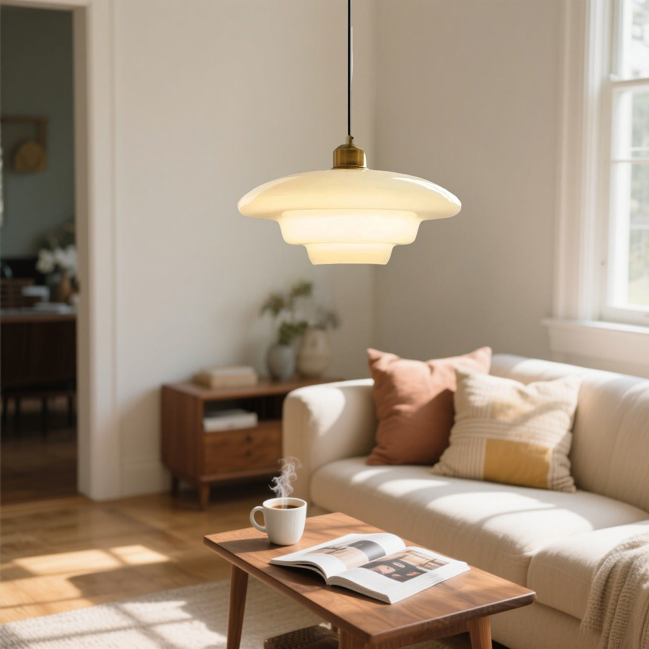 Art Deco opaal glazen plafondlamp voor de eetkamer