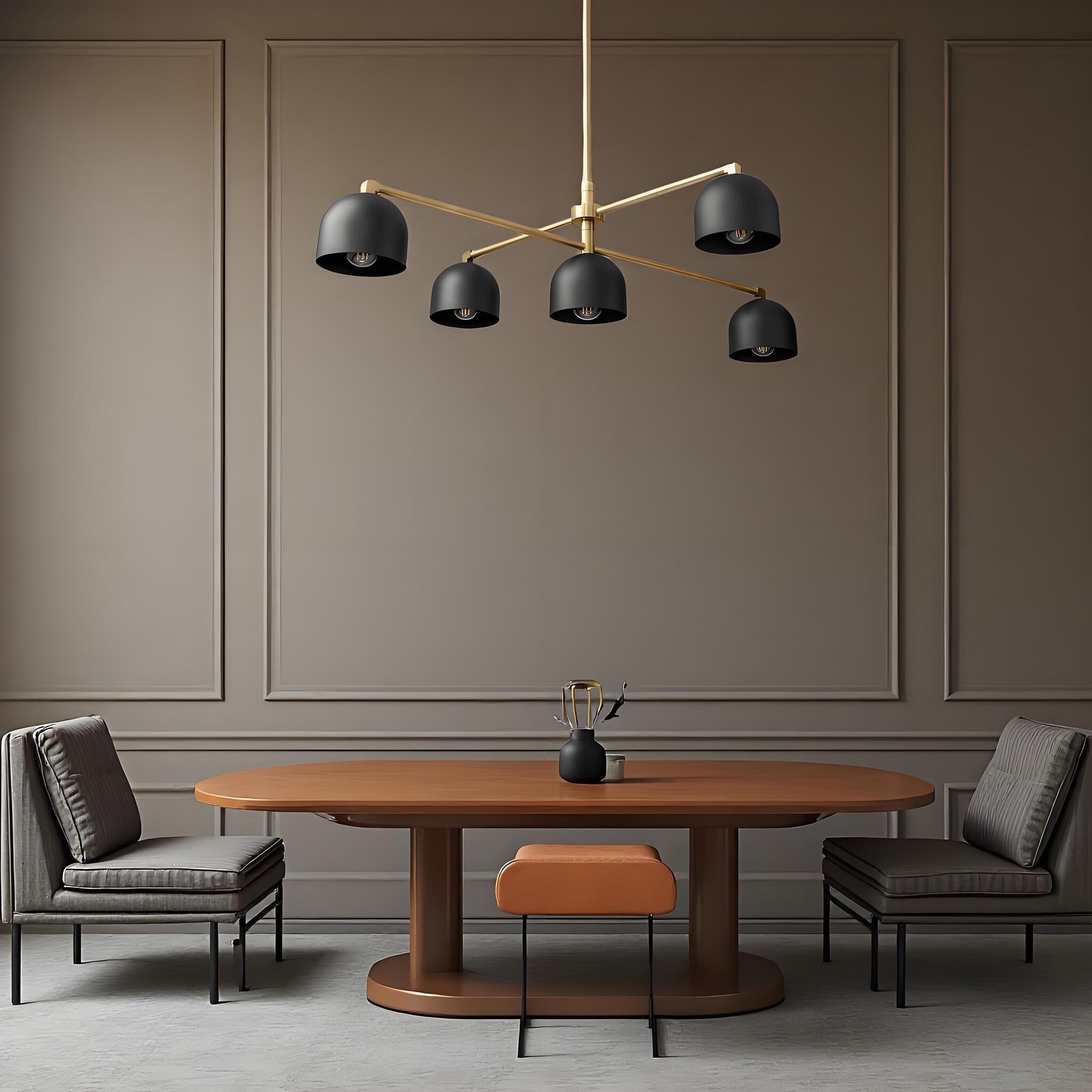 Lustre LED contemporain noir et laiton avec suspension réglable