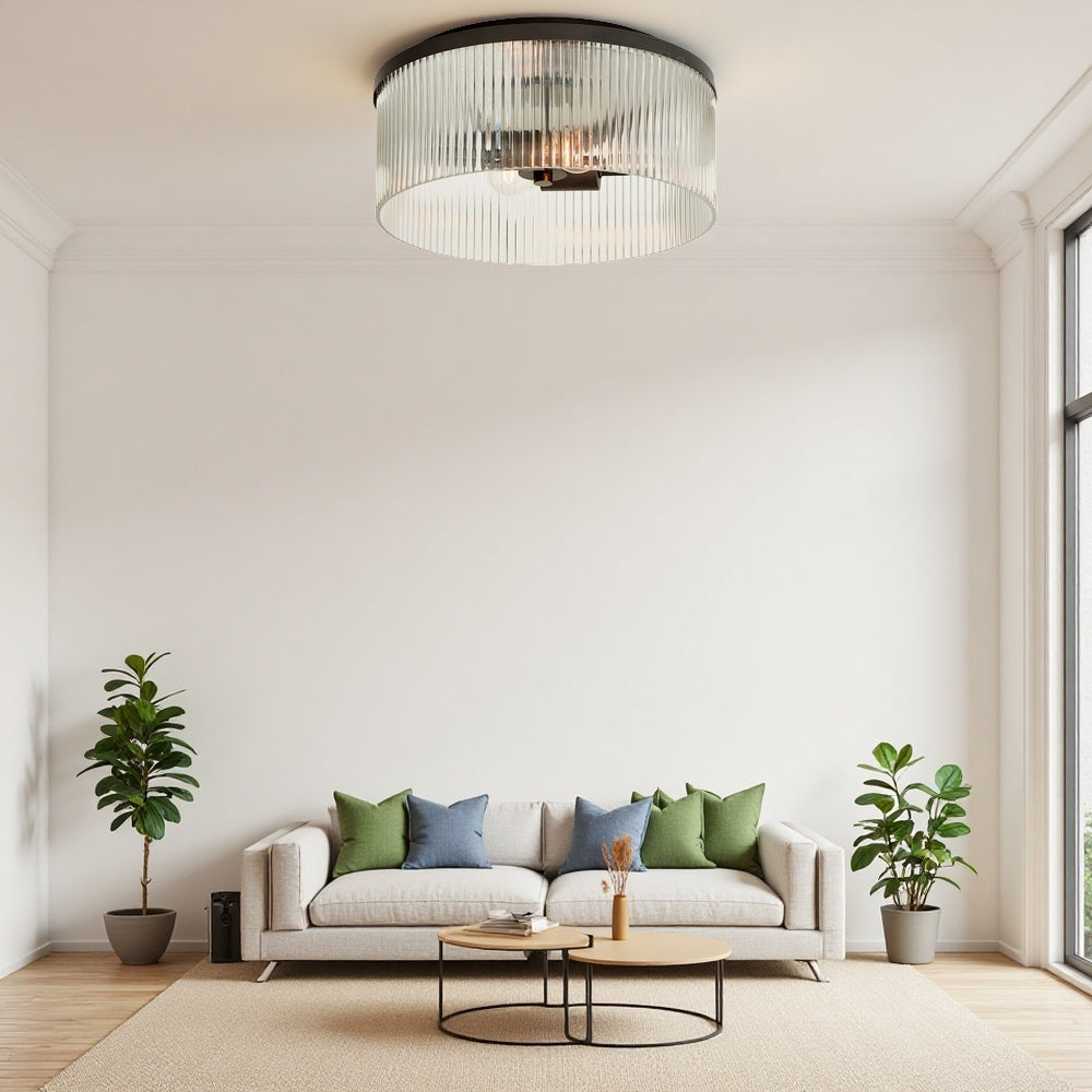 Plafonnier élégant en verre nervuré