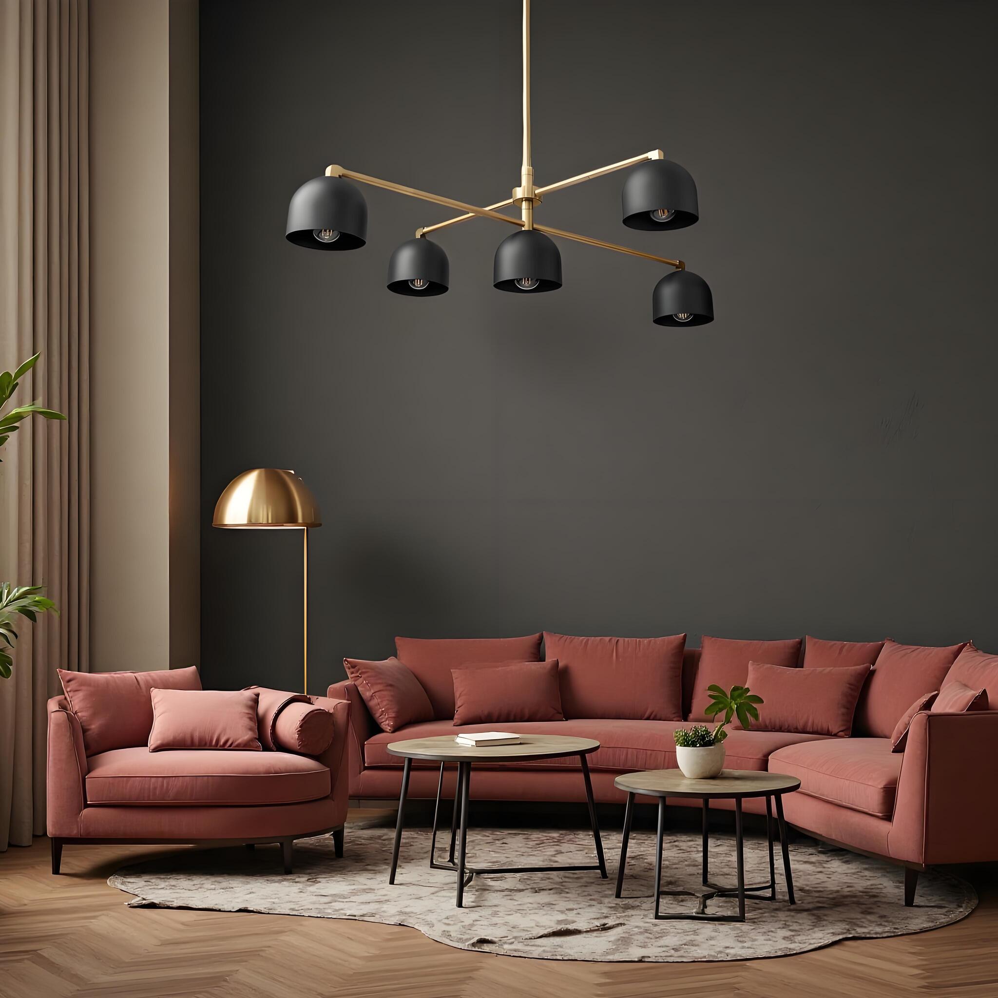 Lustre LED contemporain noir et laiton avec suspension réglable