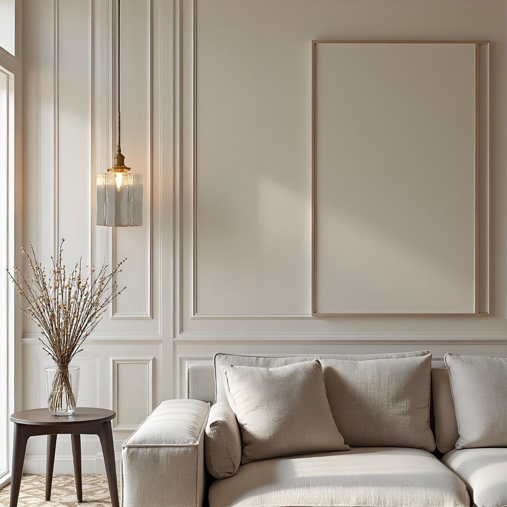 Traditionele Japanse glazen kubusvormige hanglamp van messing