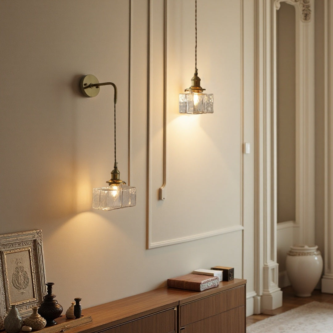 Applique murale en laiton et verre de style Japandi pour chambre ou couloir