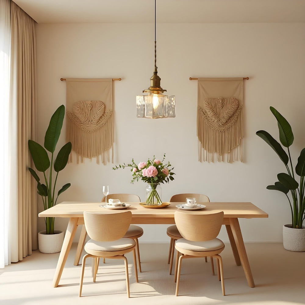 Traditionele Japanse glazen kubusvormige hanglamp van messing