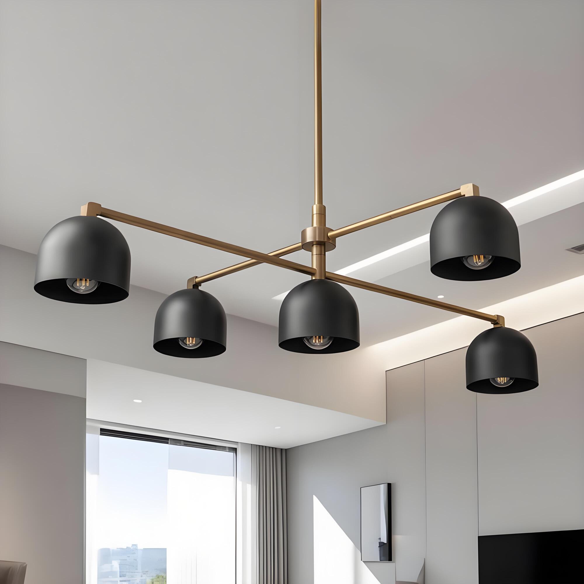 Lustre LED contemporain noir et laiton avec suspension réglable