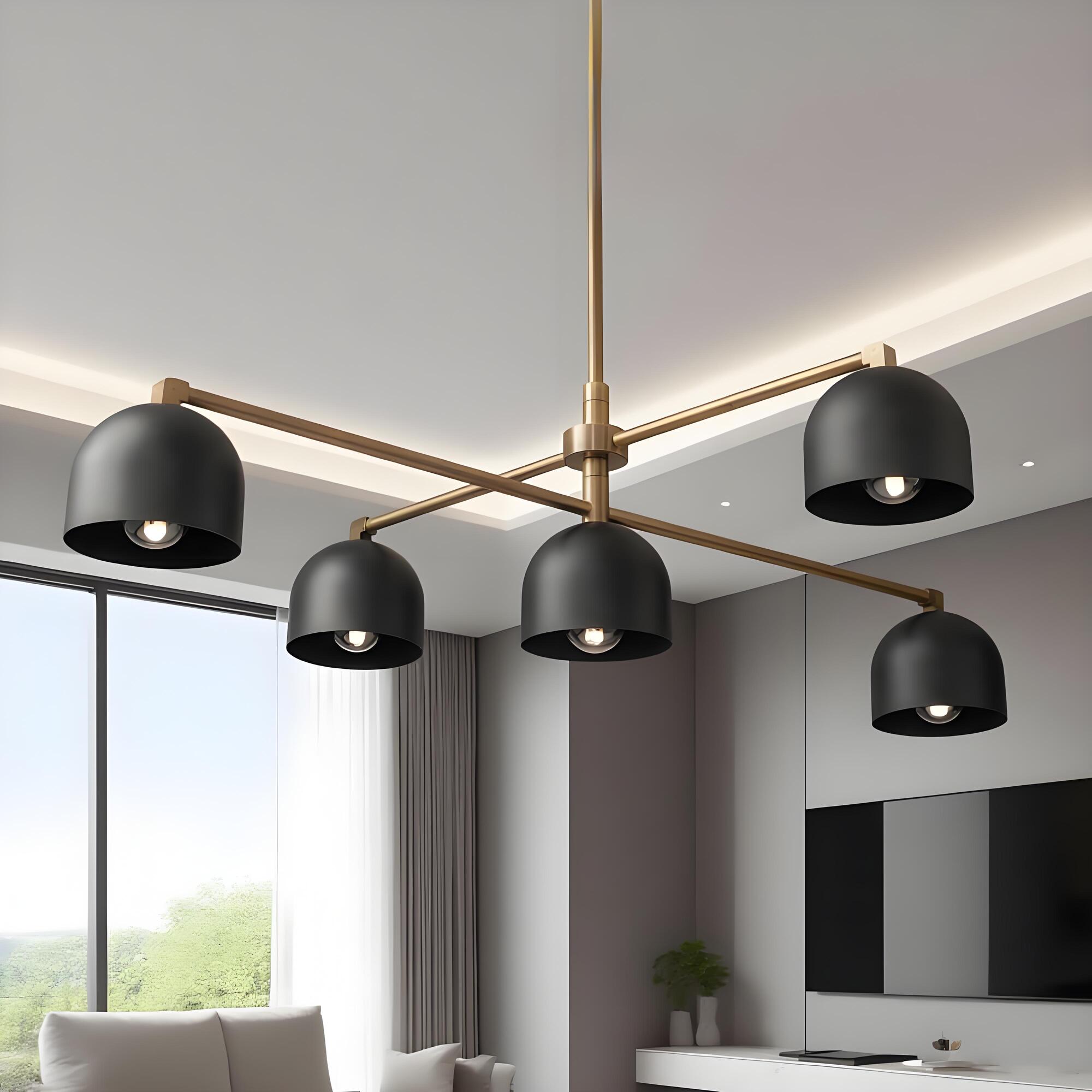 Lustre LED contemporain noir et laiton avec suspension réglable