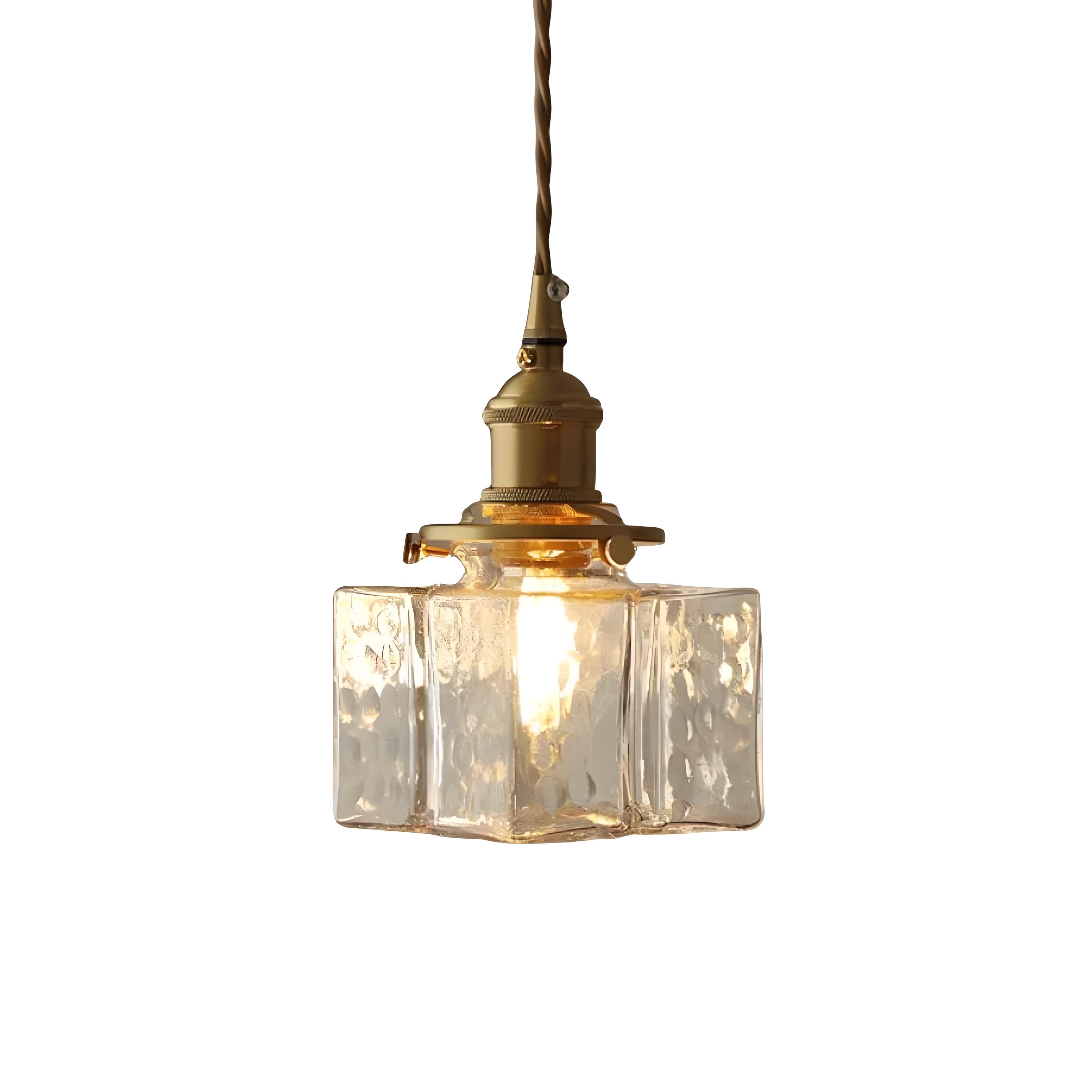 Traditionele Japanse glazen kubusvormige hanglamp van messing