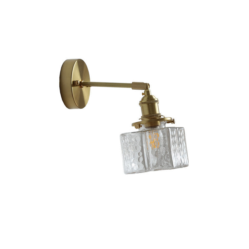 Japandi Style Brass Glass Wall Sconce for Bedroom or Hallway