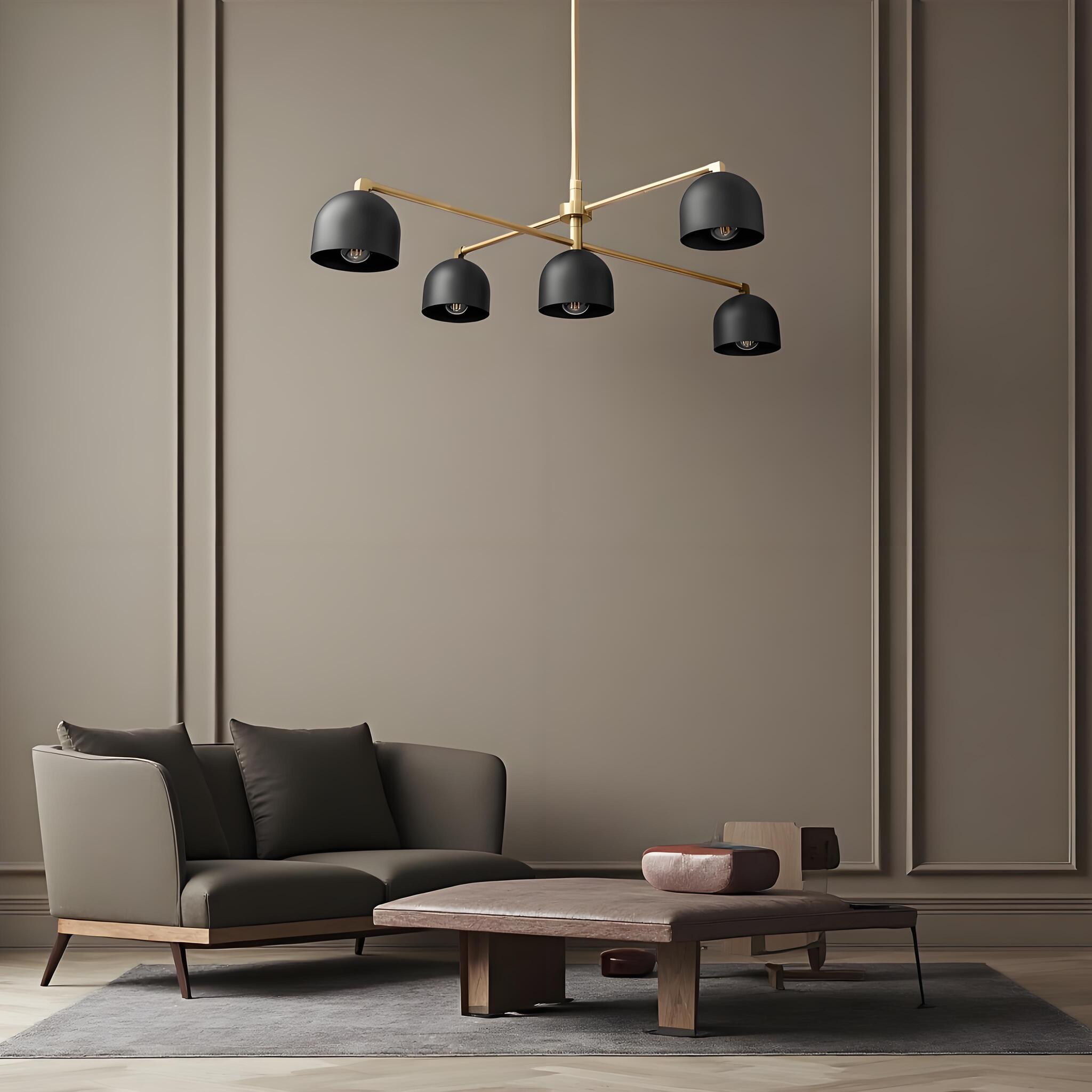 Lustre LED contemporain noir et laiton avec suspension réglable