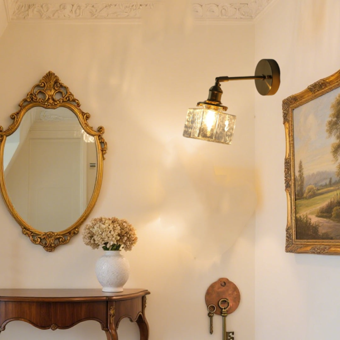 Japandi Style Brass Glass Wall Sconce for Bedroom or Hallway