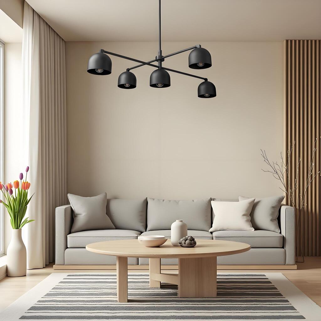 Lustre LED contemporain noir et laiton avec suspension réglable