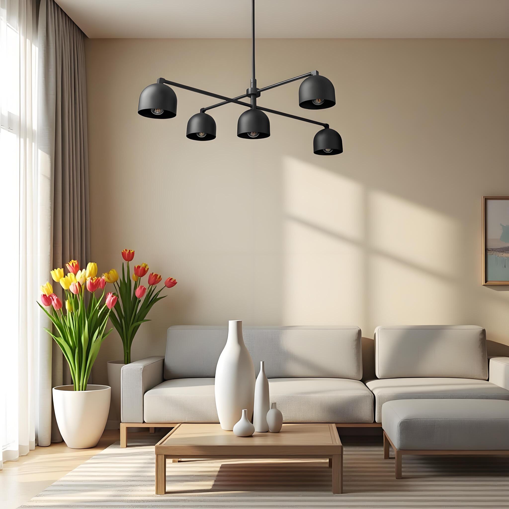 Moderne zwarte en messing LED-kroonluchter met verstelbare hanglamp