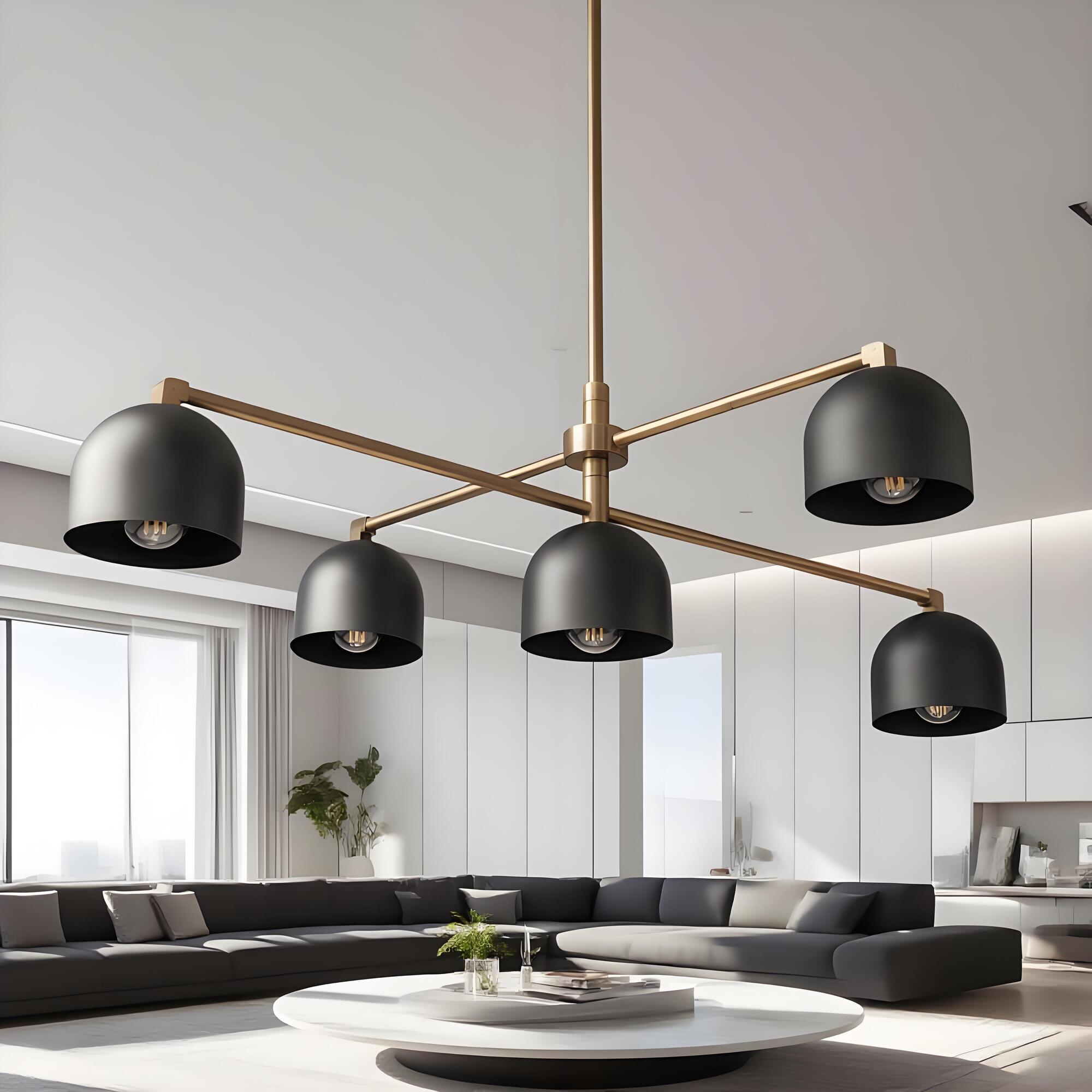 Lustre LED contemporain noir et laiton avec suspension réglable