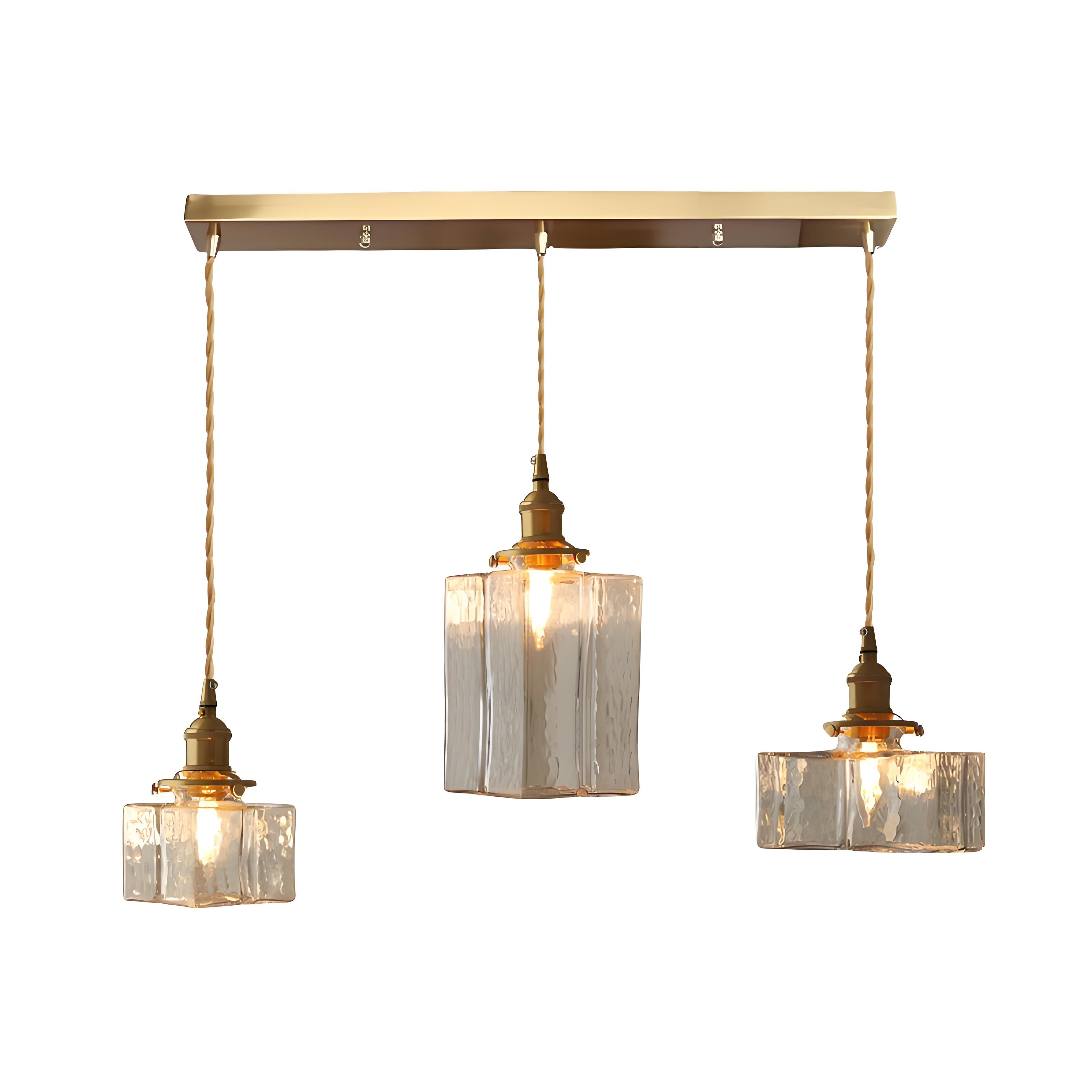 Traditionele Japanse glazen kubusvormige hanglamp van messing