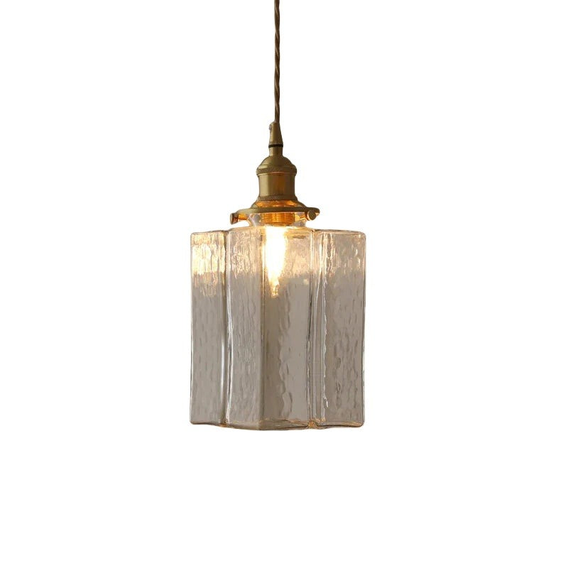 Traditionele Japanse glazen kubusvormige hanglamp van messing