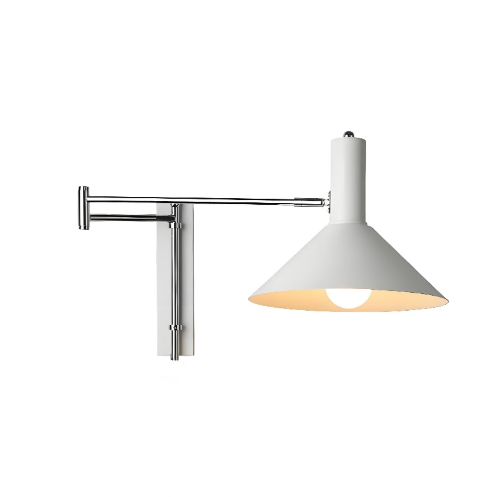 Moderne bolvormige wandlamp met chromen voet voor de slaapkamer